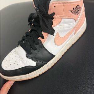Jordan 1 Mid Sneakers - White, Black & Peach